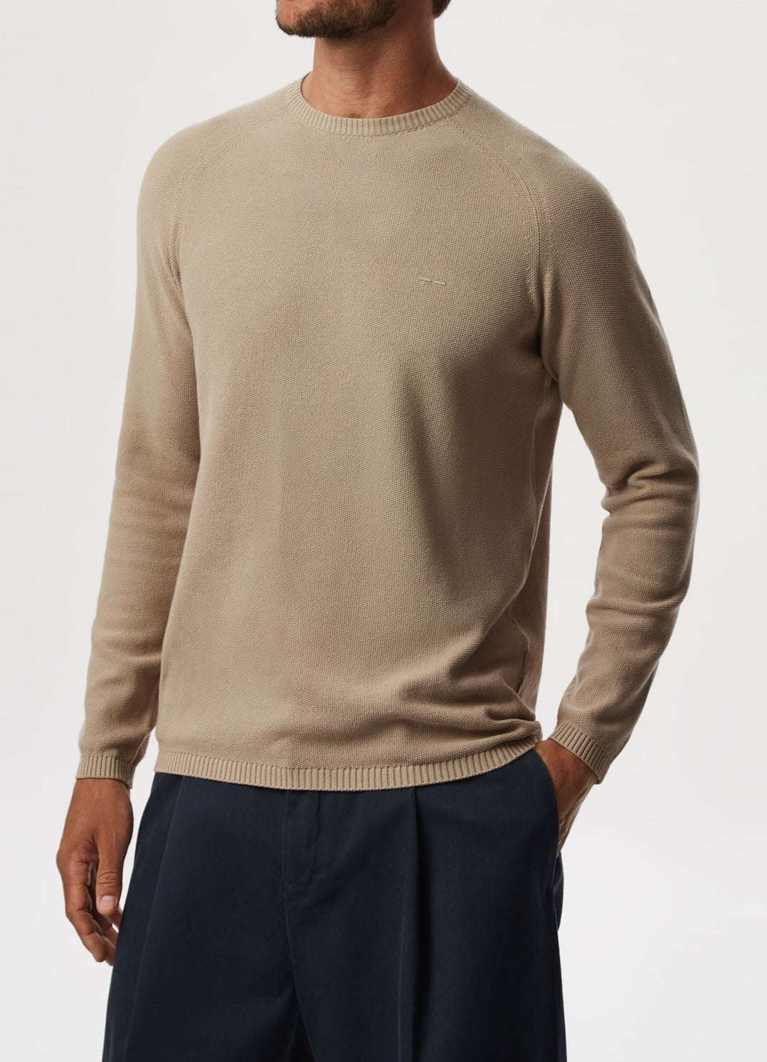 Sand Cotton Sweater With Striped Texture | Adolfo Dominguez – Adolfo ...