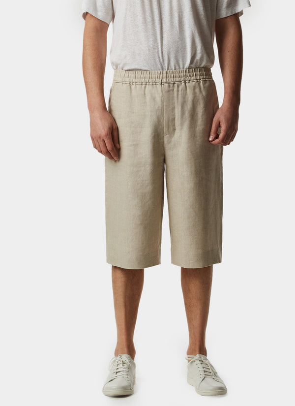 Men Shorts | Sand Linen Bermuda Shorts With Elastic Waist by Spanish designer Adolfo Dominguez