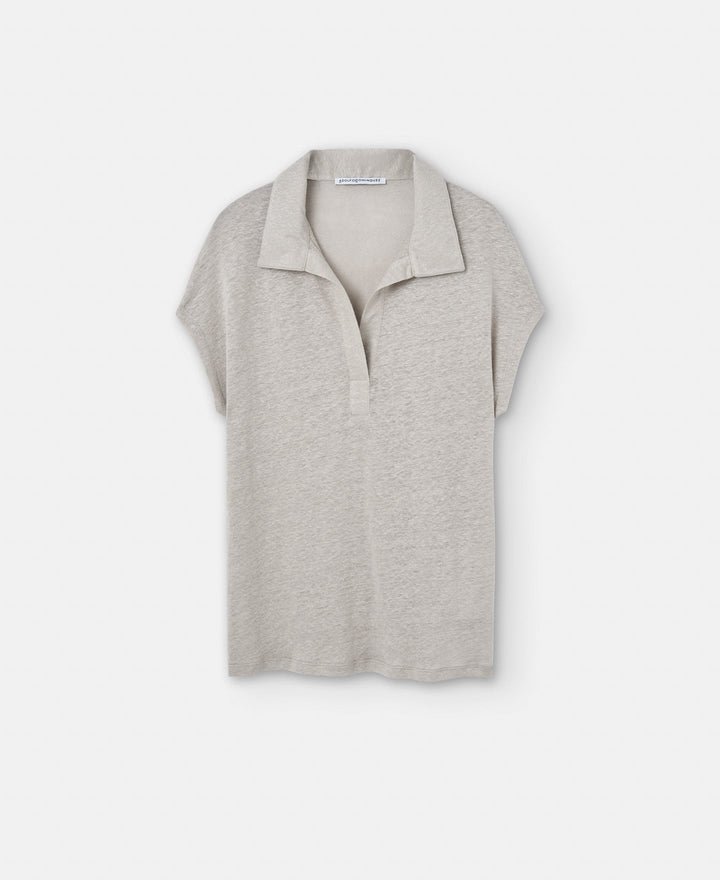 Women T-Shirt (Short Sleeve) | Sand Linen Polo Shirt With Placket by Spanish designer Adolfo Dominguez