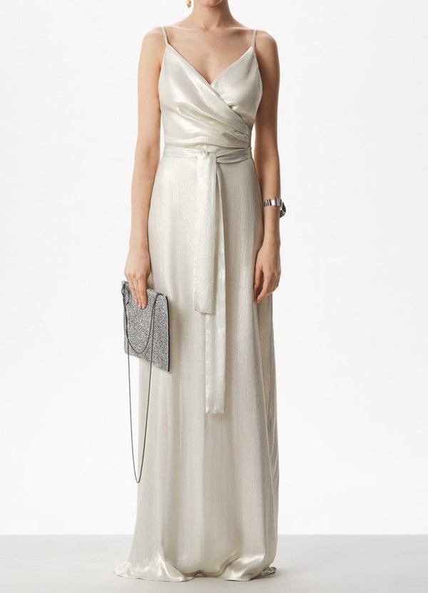 Women Cocktail Dress | Silver Color Long Dress With Heart Neckline by Spanish designer Adolfo Dominguez