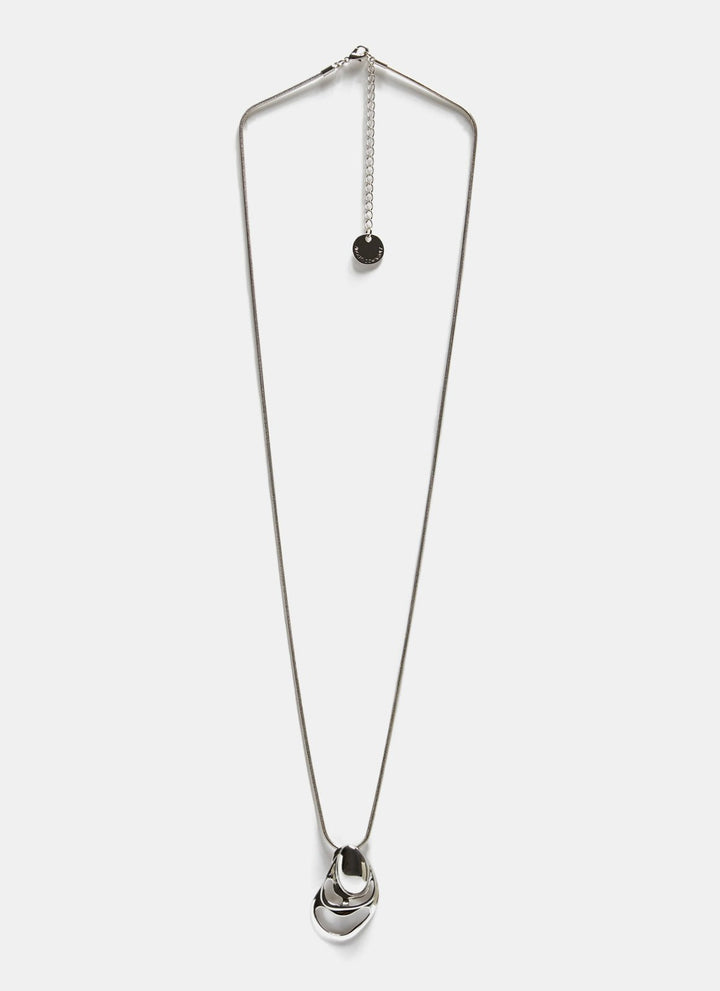 Women Necklace | Silver Color Long Necklace With Oval-Shaped Pendant by Spanish designer Adolfo Dominguez