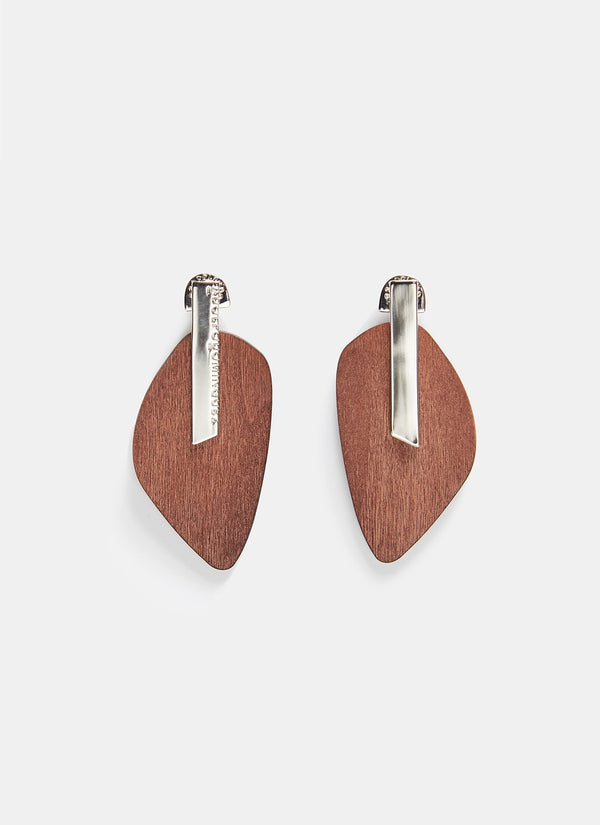 Women Earrings | Silver Long Earrings With Wooden Shape by Spanish designer Adolfo Dominguez