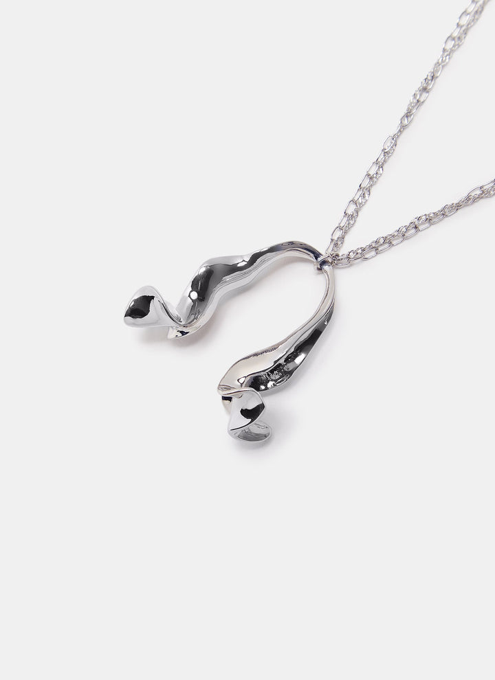 Women Necklace | Silver Long Necklace With Open Pendant by Spanish designer Adolfo Dominguez