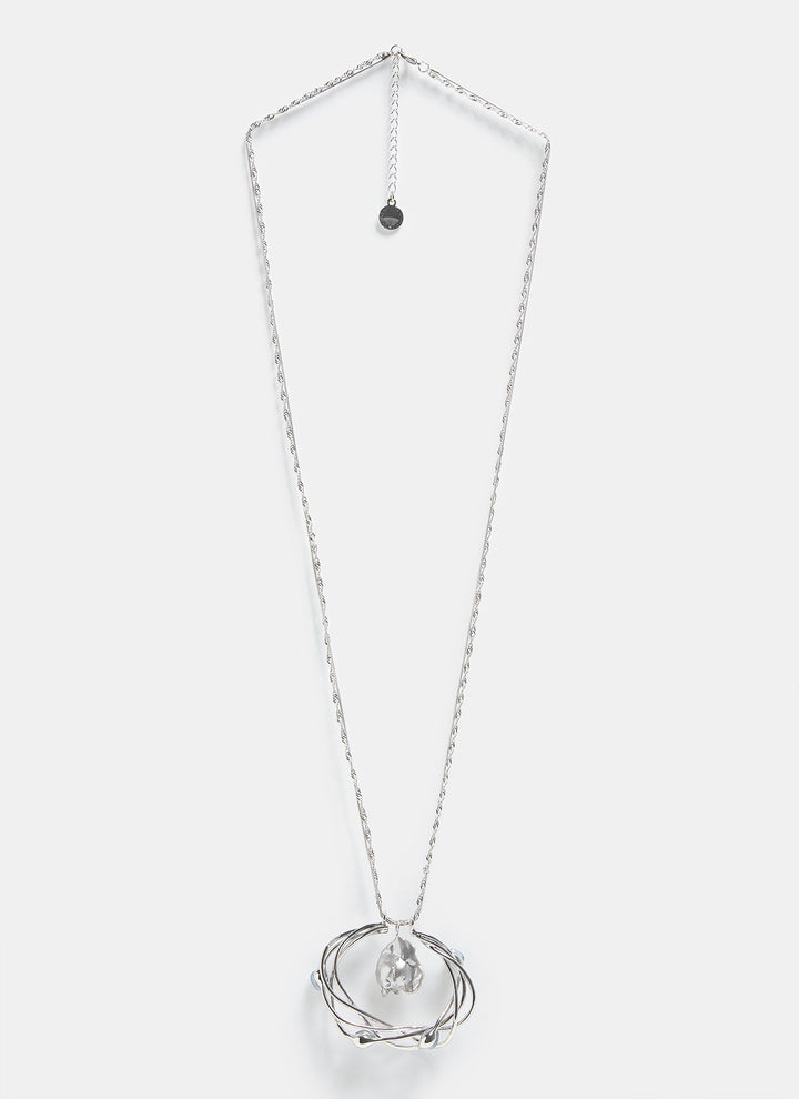 Women Necklace | Silver Necklace With Intertwined Pearl Pendant by Spanish designer Adolfo Dominguez
