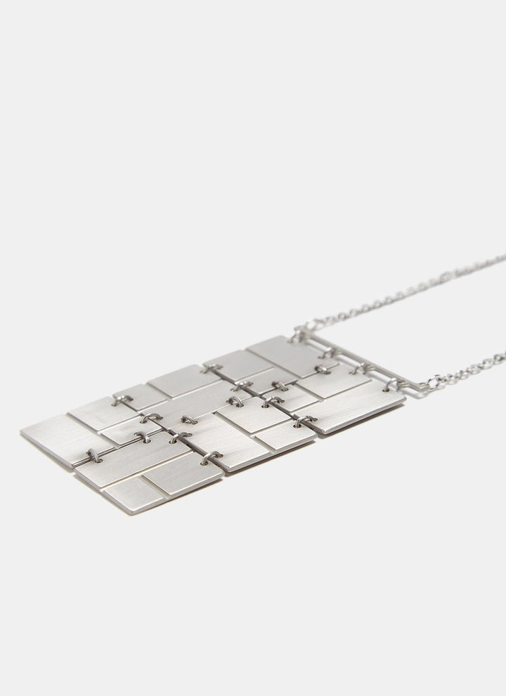 Women Necklace | Silver Necklace With Square Metal Pendant by Spanish designer Adolfo Dominguez