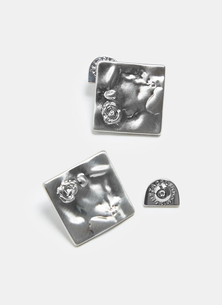 Women Earrings | Silver Short Earrings With Engraved Flower by Spanish designer Adolfo Dominguez