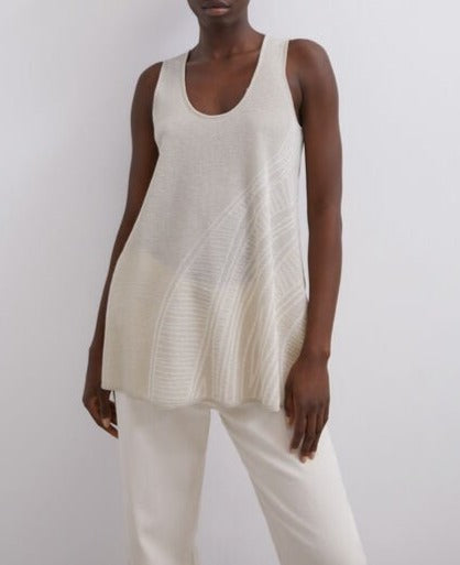 Women Jersey | Stone/Ecru Top Arena In Jacquard Linen by Spanish designer Adolfo Dominguez