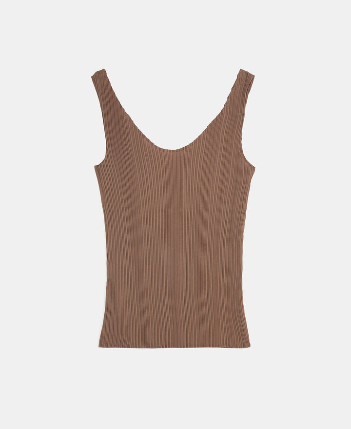 Women Top | Taupe Crinkle Tank Top by Spanish designer Adolfo Dominguez