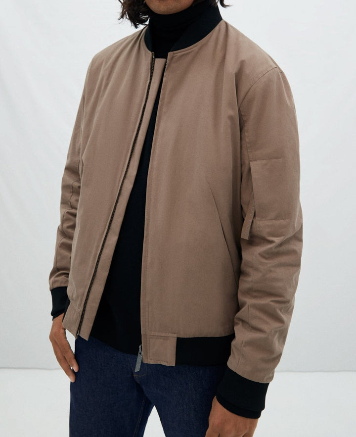 Men Jacket | Taupe Irregular Stitching Bomber by Spanish designer Adolfo Dominguez