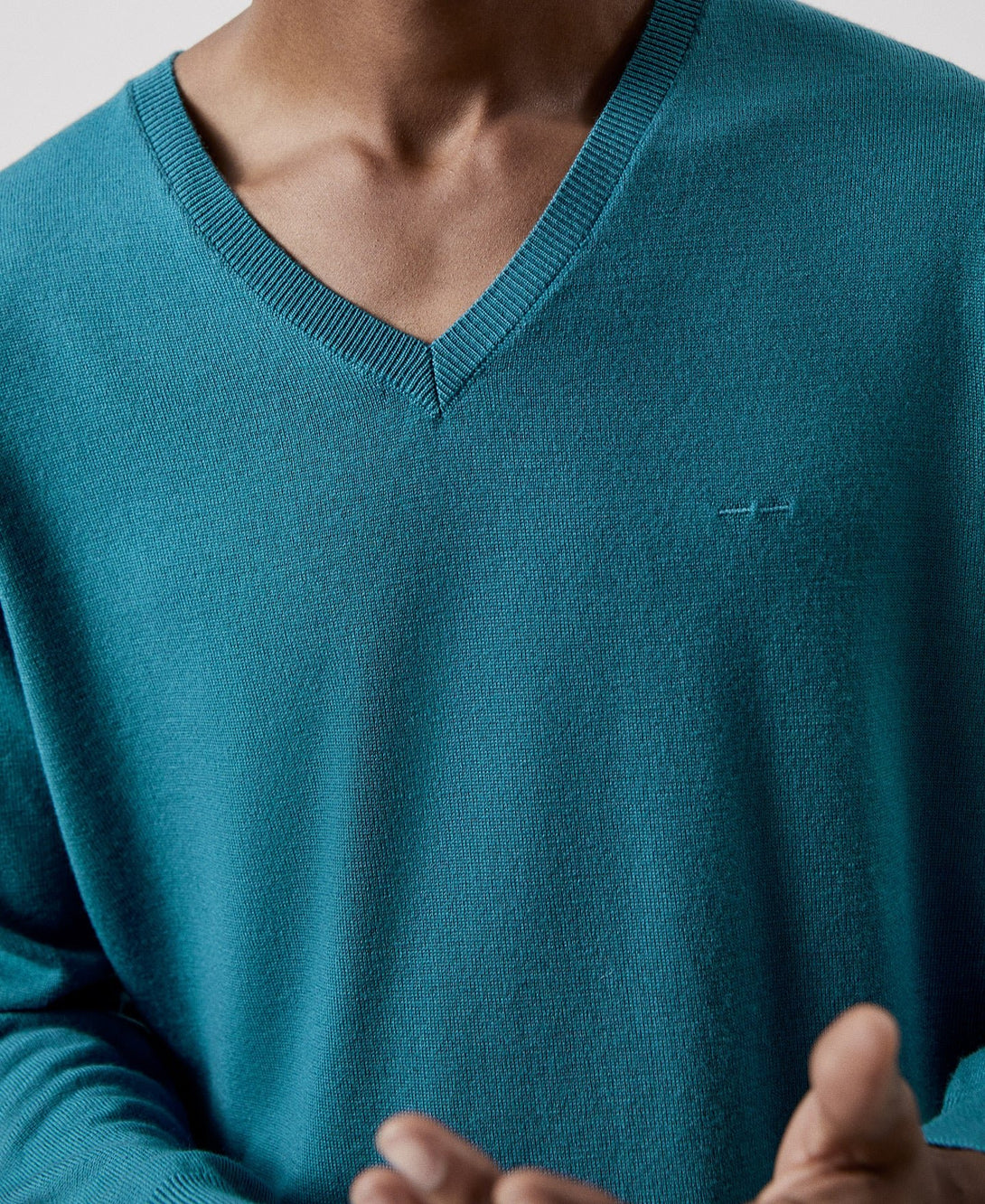 Men Jersey | Turquoise Merino Wool V-Neck Sweater by Spanish designer Adolfo Dominguez