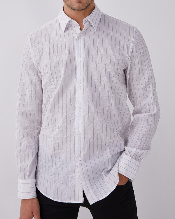 Men Shirt | White And Black Contrasting Striped Shirt by Spanish designer Adolfo Dominguez