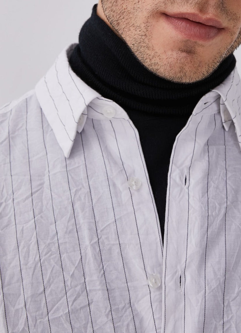 Men Shirt | White And Black Contrasting Striped Shirt by Spanish designer Adolfo Dominguez