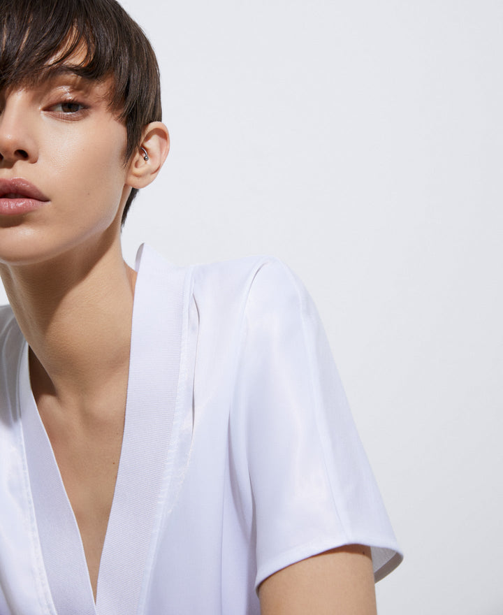 Women T-Shirt (Short Sleeve) | White Elasticated Waistband Viscose T-Shirt by Spanish designer Adolfo Dominguez