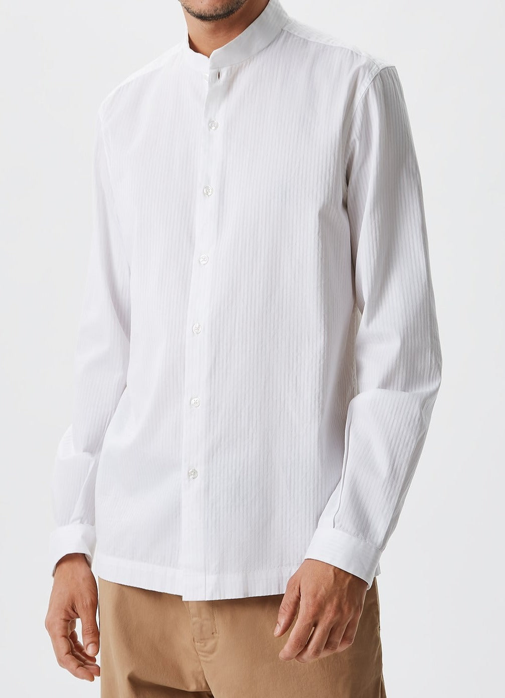 Men Shirt | White Jacquard Mandarin Collar Shirt by Spanish designer Adolfo Dominguez