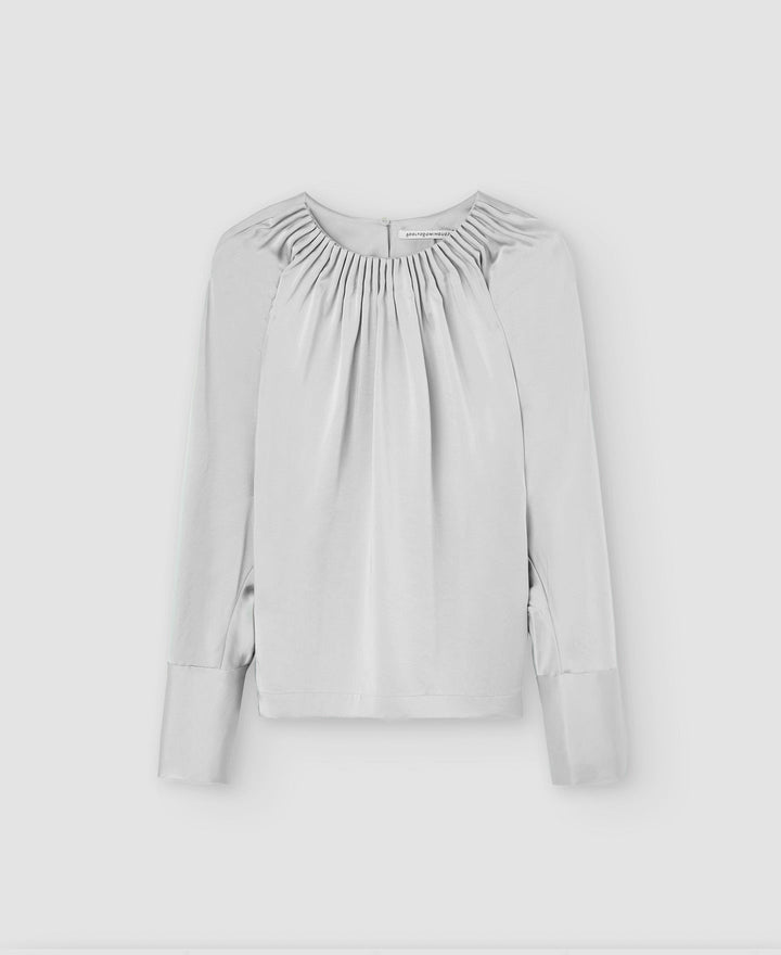 Women Short Sleeved Shirt | White Ruffled Collar And Japanese Sleeve Shirt by Spanish designer Adolfo Dominguez