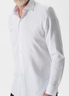 Men Long-Sleeve Shirt | White Shirt With Embroidered Micro-Motif by Spanish designer Adolfo Dominguez