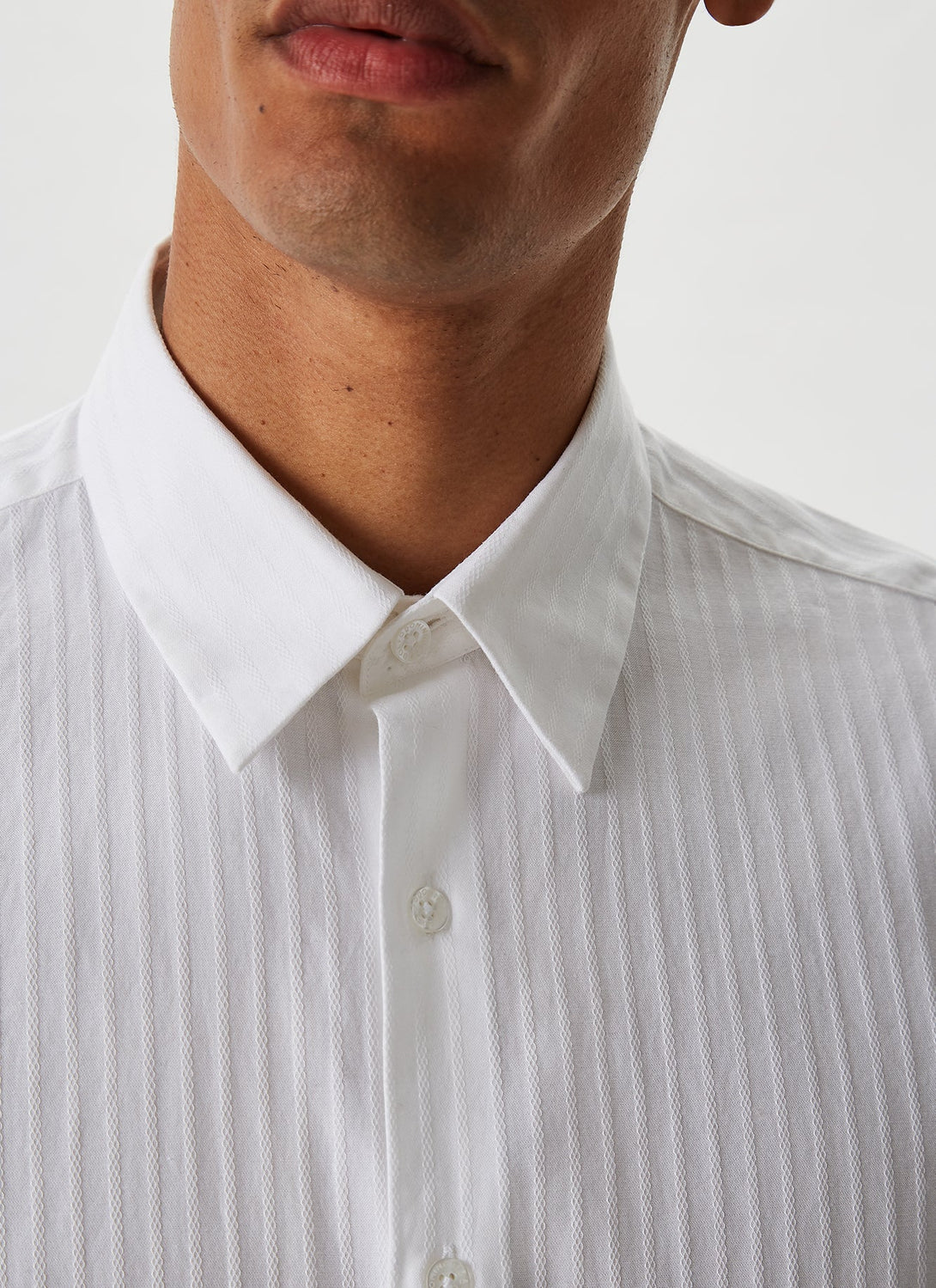 Men Shirt | White White Cotton Shirt With Jacquard Stripes by Spanish designer Adolfo Dominguez