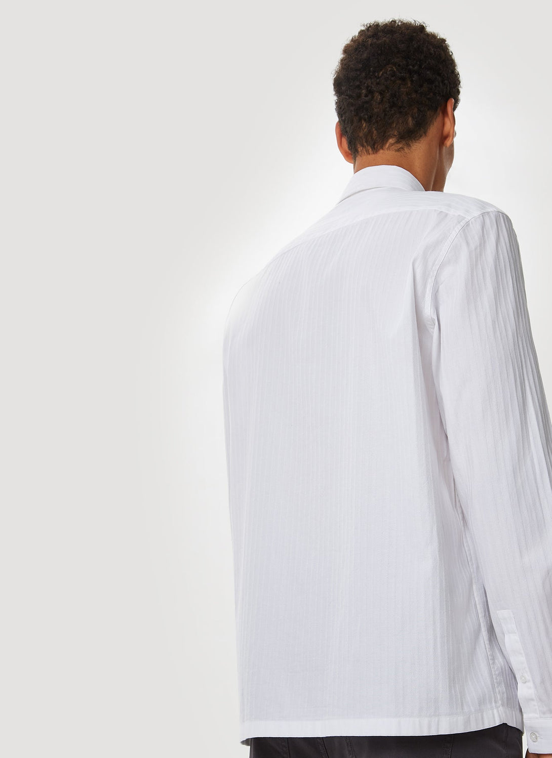 Men Shirt | White White Cotton Shirt With Jacquard Stripes by Spanish designer Adolfo Dominguez