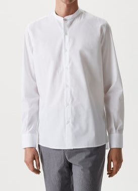 Men Long-Sleeve Shirt | White White Shirt With Mandarin Collar by Spanish designer Adolfo Dominguez