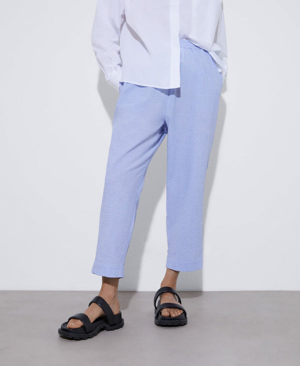 Women Trousers | White/Blue Cotton Jogging Trousers by Spanish designer Adolfo Dominguez