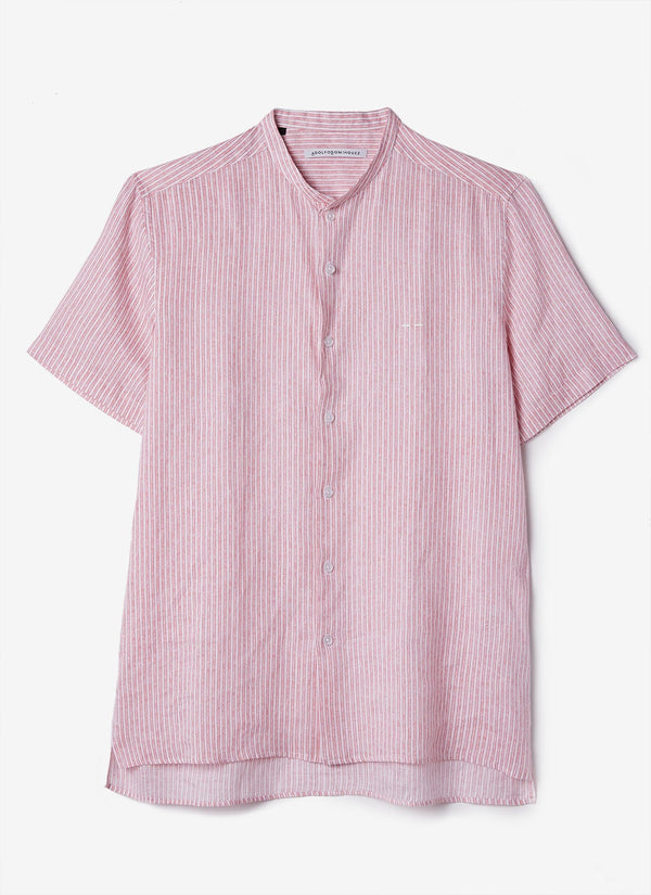 Men Shirt | White/Pink Linen Short Sleeve Shir by Spanish designer Adolfo Dominguez