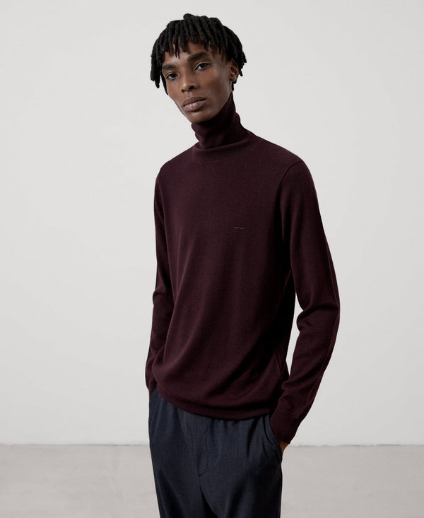 Men Jersey | Wine Merino Wool Turtleneck Sweater by Spanish designer Adolfo Dominguez