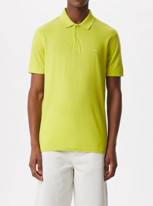 Men Polo | Yellow Cotton Pique Washed Polo Shirt by Spanish designer Adolfo Dominguez